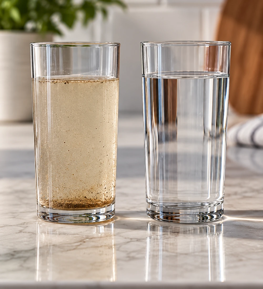 Whole-home sediment filtration equipment in a residential utility area
